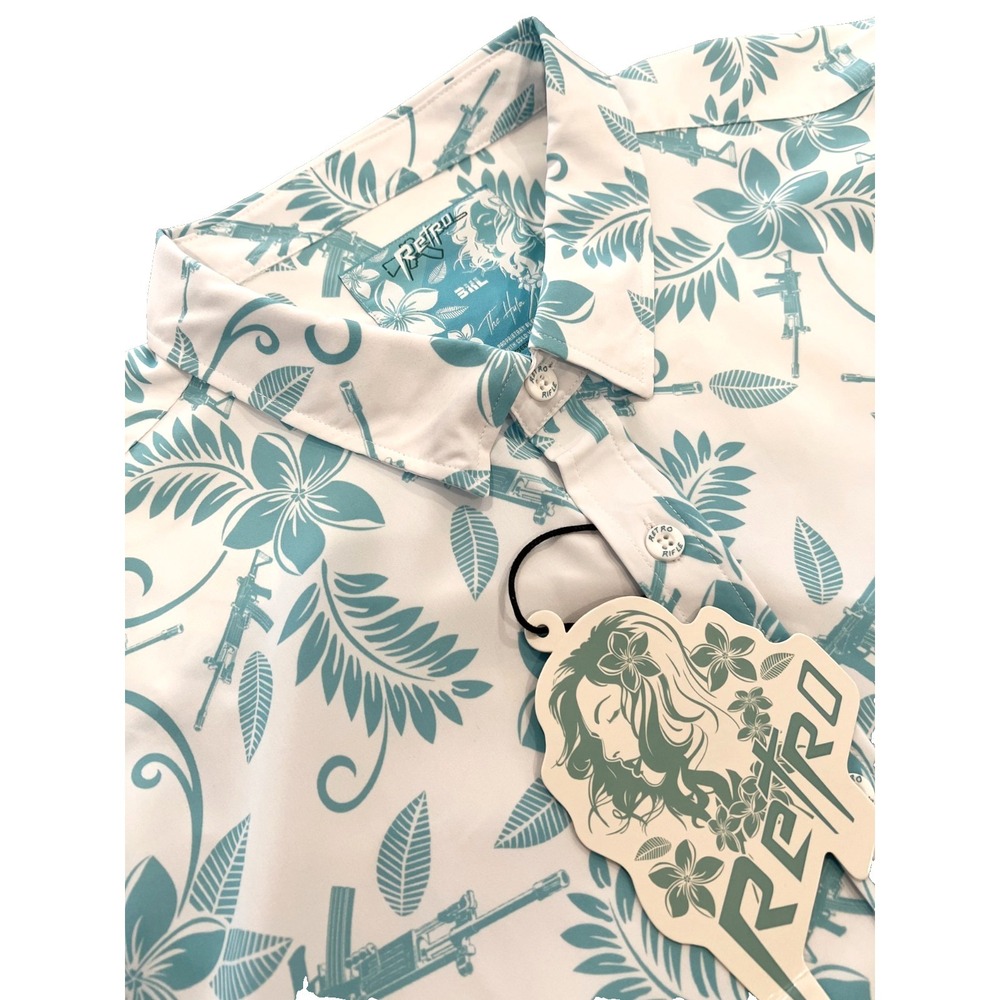 RETRO RIFLE The Hula Mens Shirt 3XL Turquoise White Floral Guns Button Down
